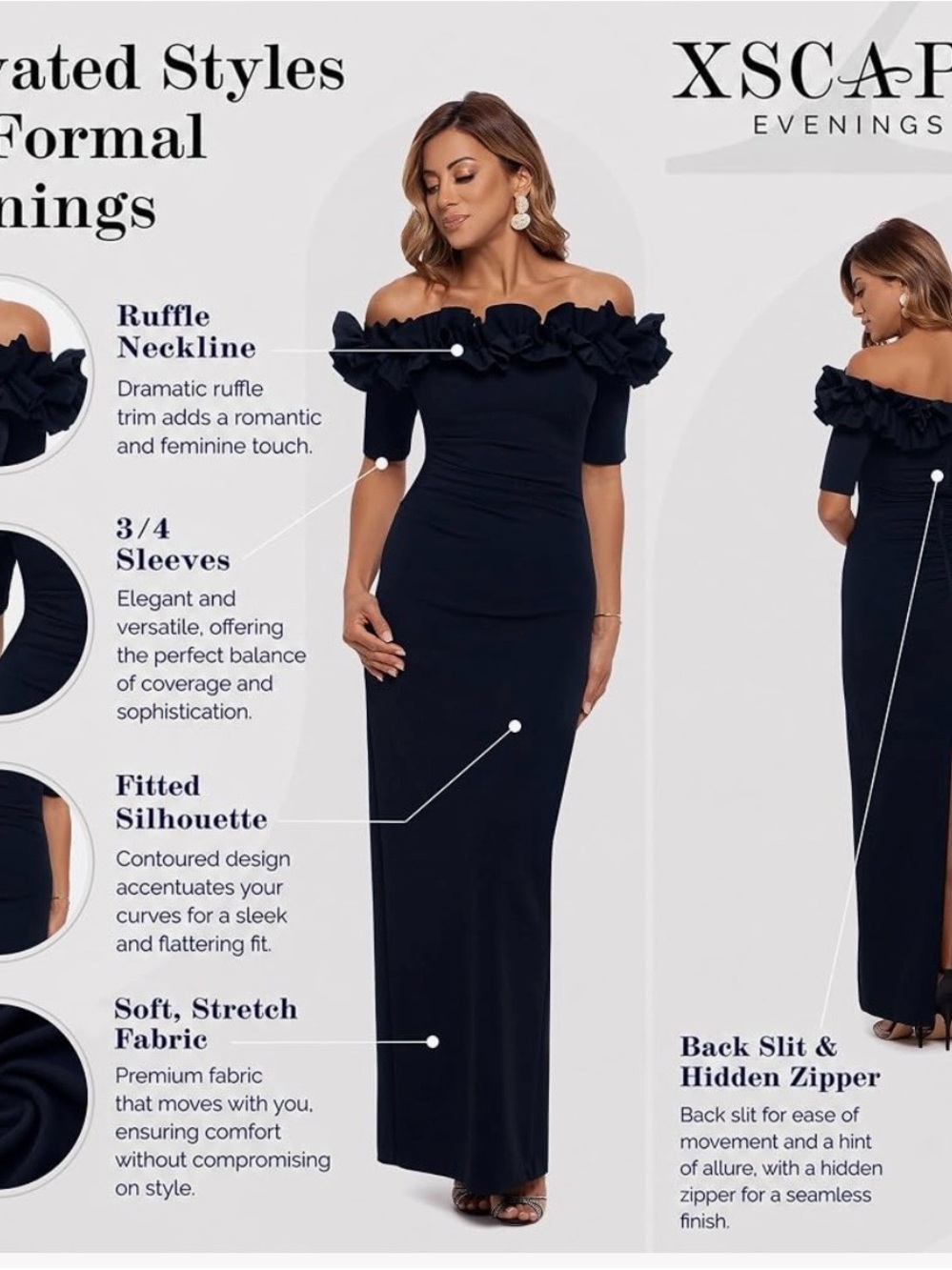 Navy Off-Shoulder Ruffle Dress - Picture 2 of 4